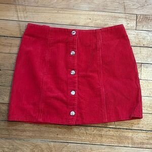Forever 21 Women’s Red Corduroy Mini Skirt With Front Buttons Size Small